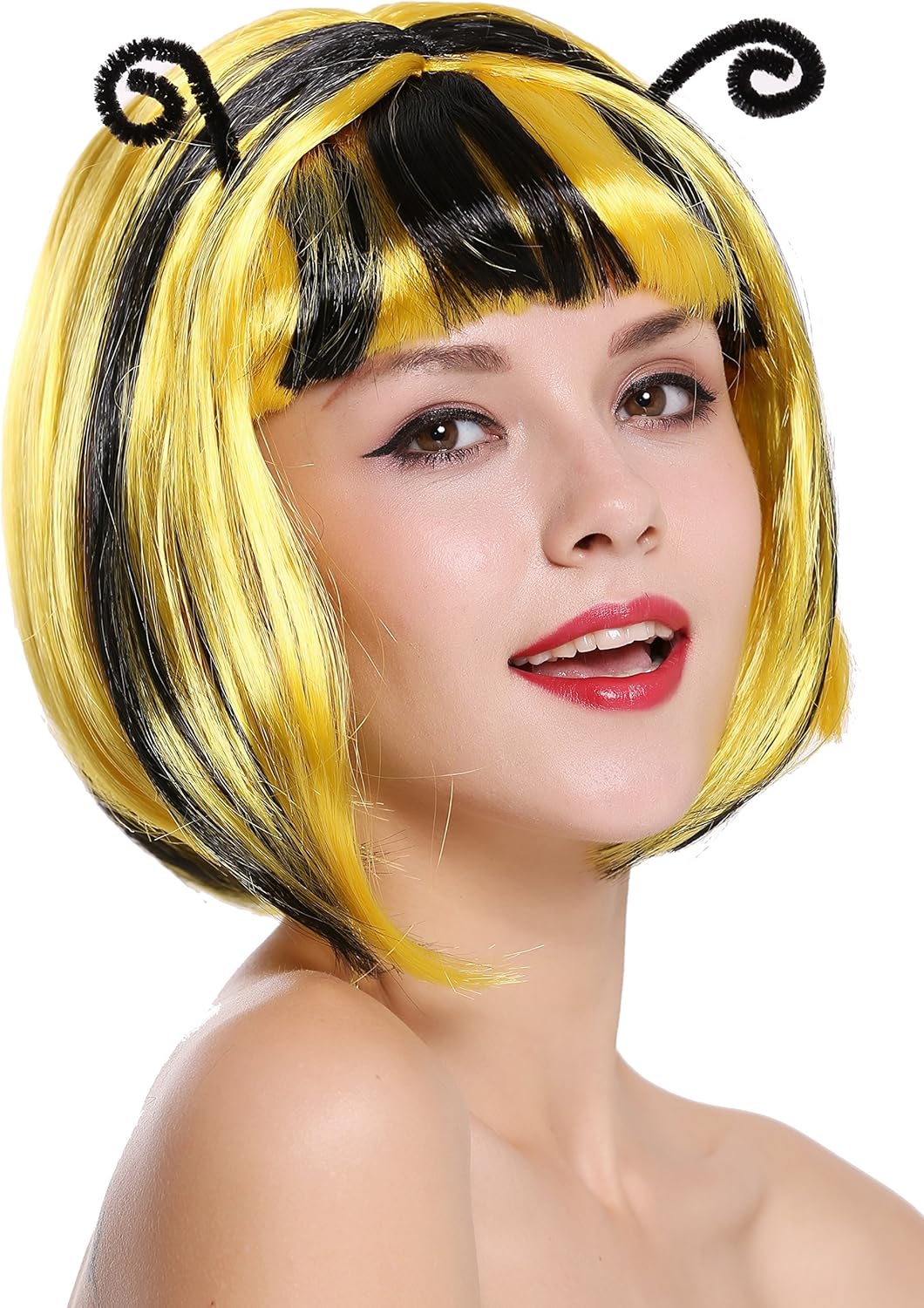 WIG ME UP 91575 Super Cute Lady Party Wig Halloween Bumble Bee yellow