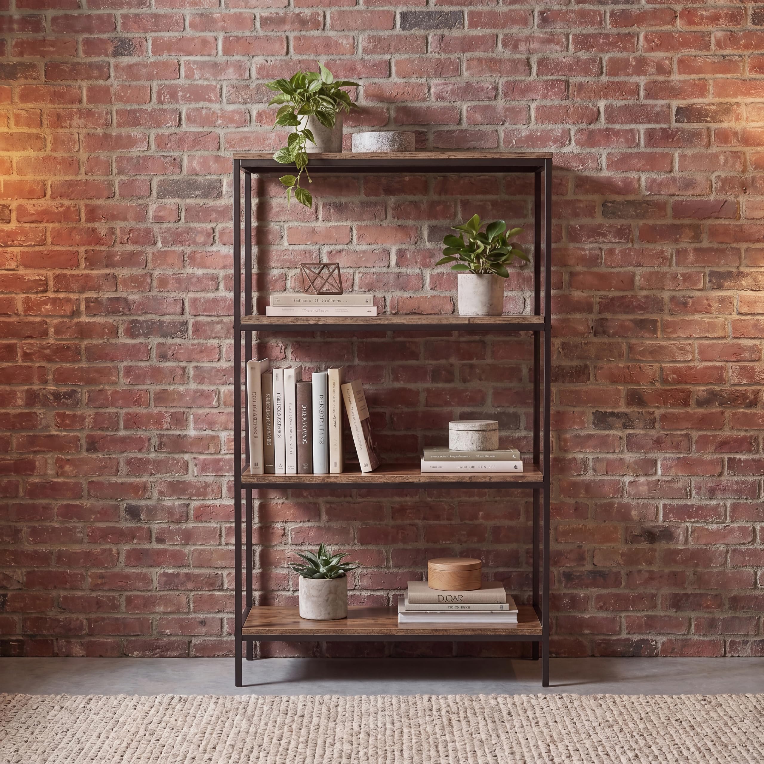 Vida Designs Brooklyn Bookcase Wooden Shelving Shelf Storage Display Shelves Unit Industrial Rustic Furniture (Dark Wood, 4 Tier)