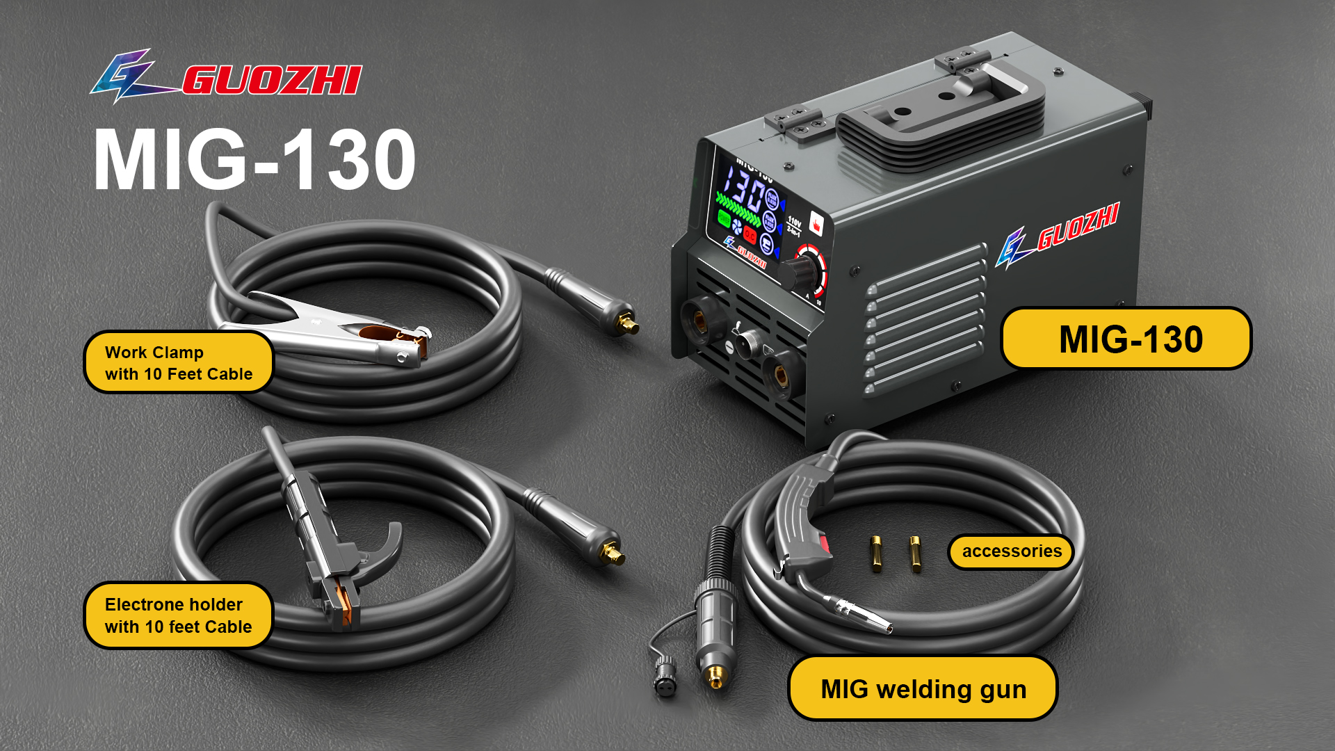 GZ GUOZHI MIG Welder 130Amp 110V With Super Large LED Display & Flux