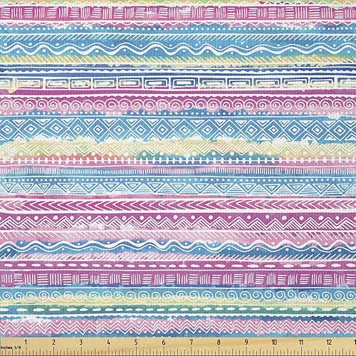 Vista 462 de Ambesonne Tela beige de The Yard, ilustración contemporánea de animales marinos en estilo retro, arte de caballito de mar de cangrejo de pulpo, tela