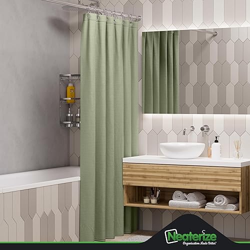 Miniatura 2 de NEATERIZE Cortina de ducha verde salvia, cortinas de ducha estilo hotel verde salvia para baño con diseño de gofre, 72 x 78 pulgadas, cortina de
