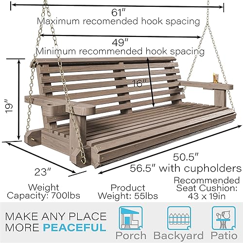 Miniatura 6 de Porchgate Amish - Columpio de porche resistente de 800 libras con tratamiento cómodo con cadenas (4 pies, color nogal cálido)