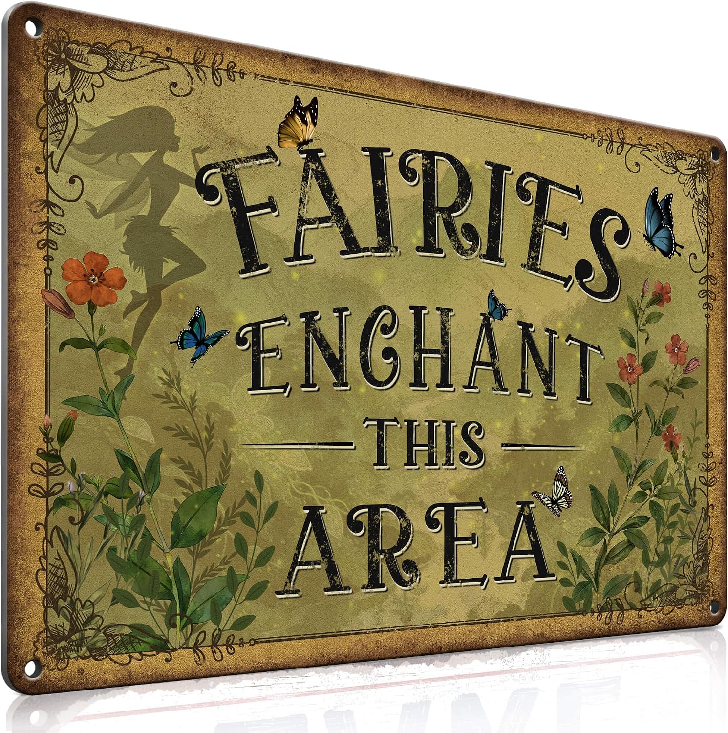 PAIION Vintage Fairy Garden Sign 8x12 Tin for Patio Yard Enchanted Decor