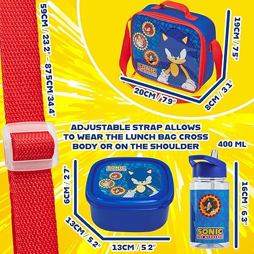 Miniatura 6 de Get Trend SONIC THE HEDGEHOG - Juego de 3 bolsas de almuerzo para niños, con botella de agua a prueba de fugas y pequeña lonchera aislada para la