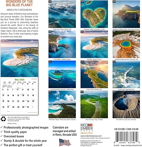 Miniatura 2 de Red Ember Signature Series - Calendario de pared mensual colgante 2024 de Wonders of the Big Blue Planet 2024  Abierto de 12 x 24 pulgadas  Papel