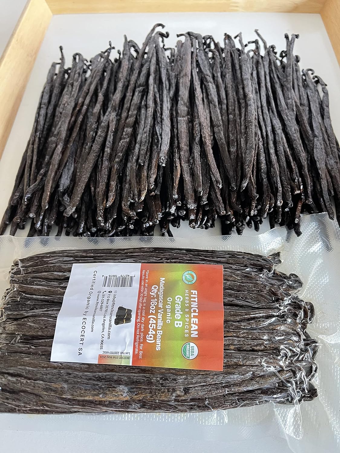 1 Lb Organic Madagascar Vanilla Beans Grade B. Certified USDA Organic 6"-7" by FITNCLEAN VANILLA. 16 oz Whole NON-GMO Bourbon Pods