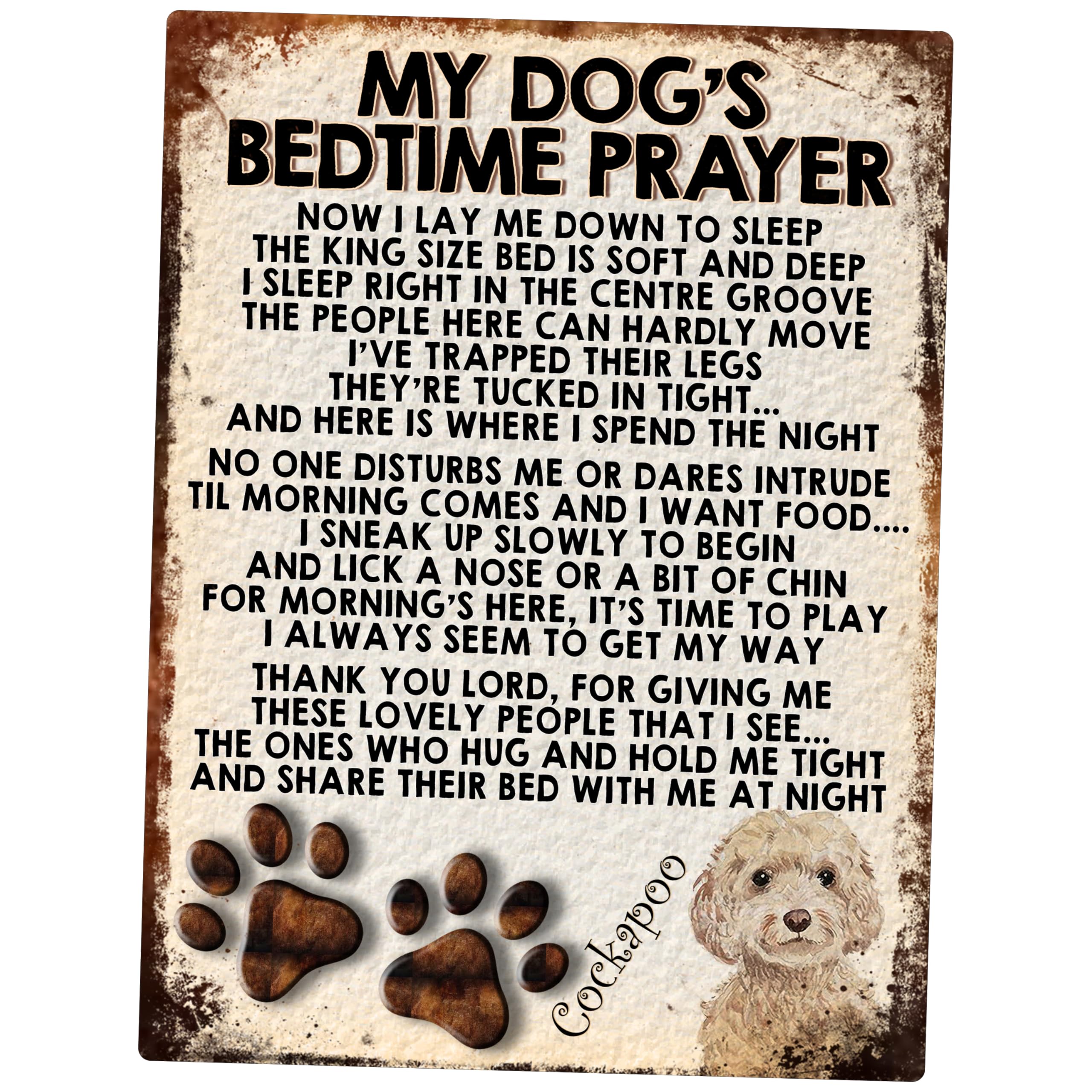 Shawprint Limited Cockapoo White My Dog's Bedtime Prayer Retro Style Metal Tin Sign/Plaque (Cockapoo White)