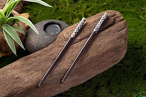 Miniatura 6 de Palillos con incrustaciones superiores con madreperla, palillos de madera hechos a mano para mujer, color negro y gris natural (perla negra)