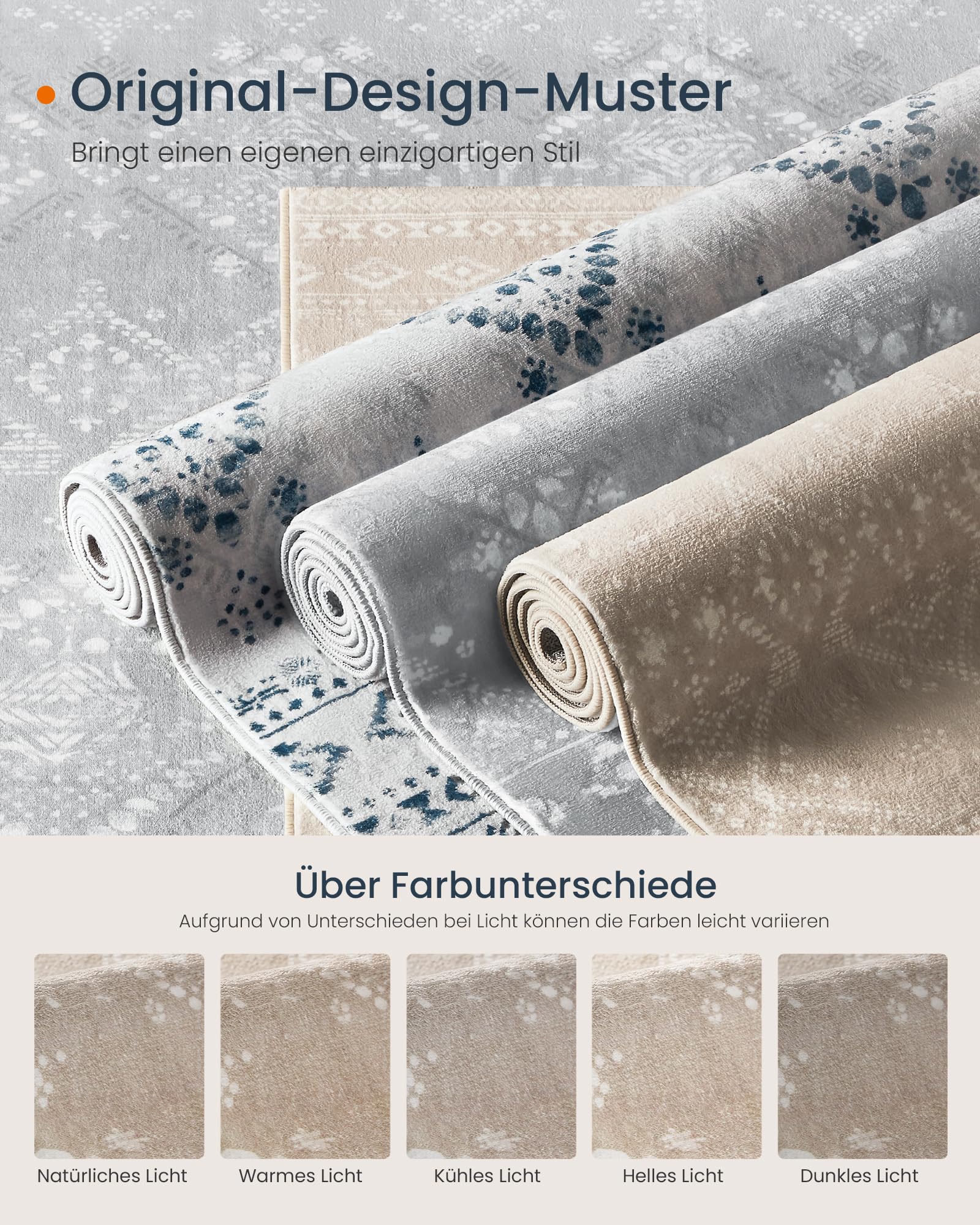 SONGMICS Boho Teppich, 160 x 230 cm, Schlafzimmer Teppich, Wohnzimmerteppich, rutschfesterteppich, waschbarerteppich, flauschig, Dekoration, für Wohnzimmer, cappuccinobeige TAR029K01