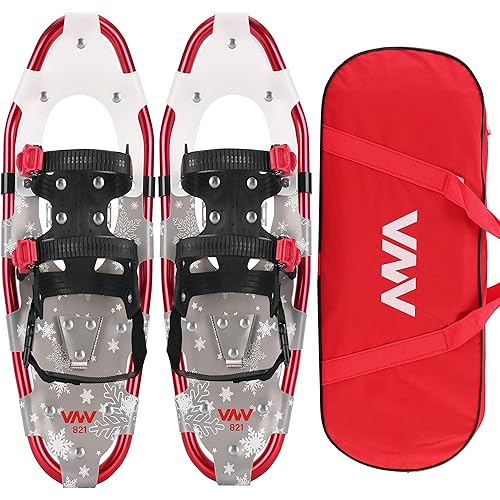 VNV Snowshoes New 2021 Snowflake Series for Men Women Youth Kids, Lightweight Aluminum Alloy All Terrain Snow Shoes with Adjustable Ratchet Bindings with Carrying Tote Bag ,14"/21"/ 25"/27"/ 30"