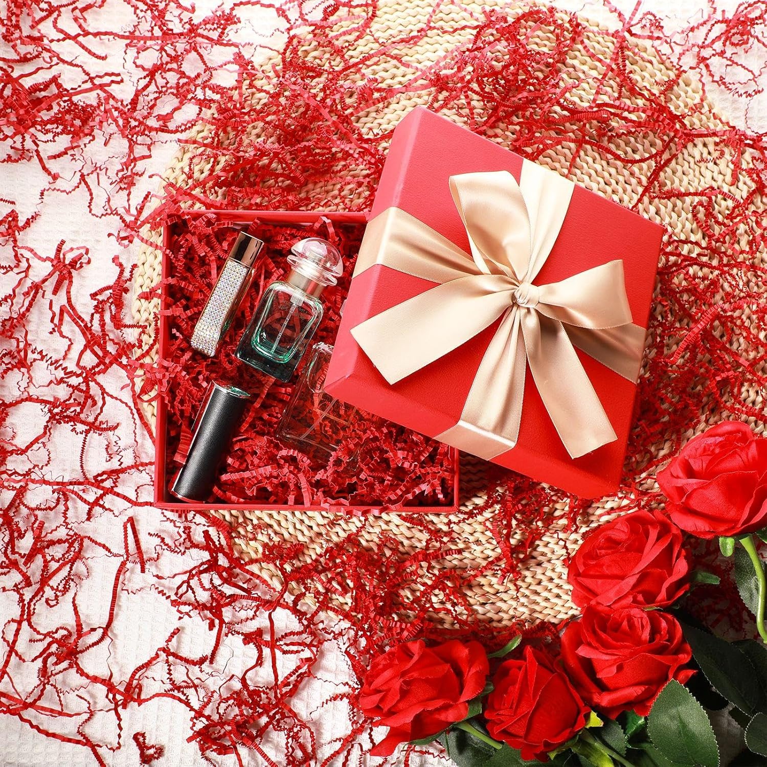 Outus 1lb Red Crinkle Cut Paper Shred Filler Shredded Paper for Gift Box Gift Basket Bag Filler Red Grass Tissue for Valentine's Day Holiday Packaging Wrapping - Image 5