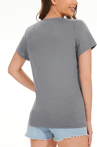 Vista 2 de TACVASEN Womens T-Shirt Summer Tops V Neck Tshirts Cotton T Shirt Casual Tops