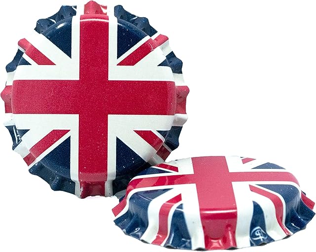Crown Cap Metal Bottle Tops (26mm-Daraform Liner) Home Brew Beer Bottle - (Union Jack 150)