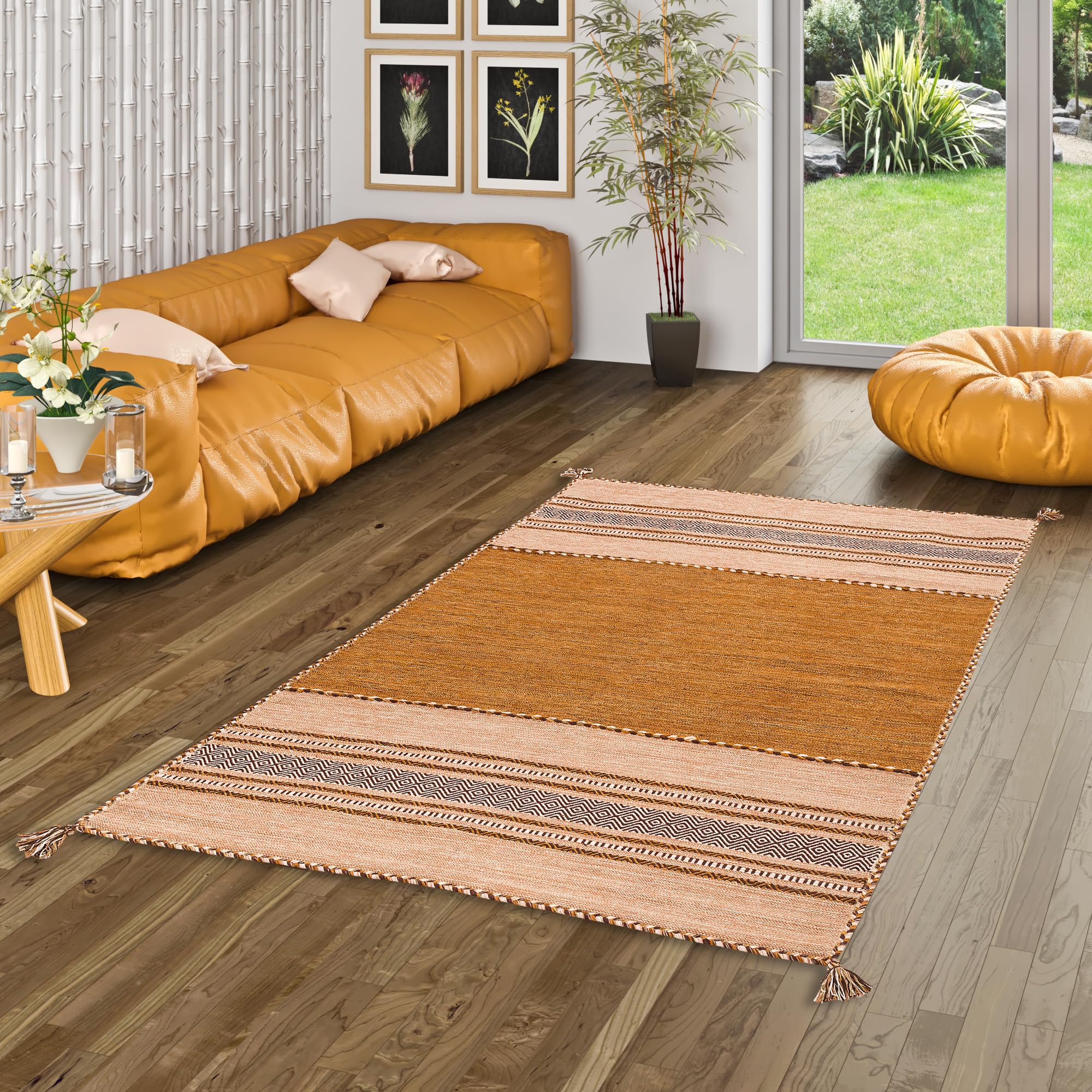 Pergamon Navarro - Tapis Kilim Naturel - Brun rouillé - 6 Tailles Disponibles