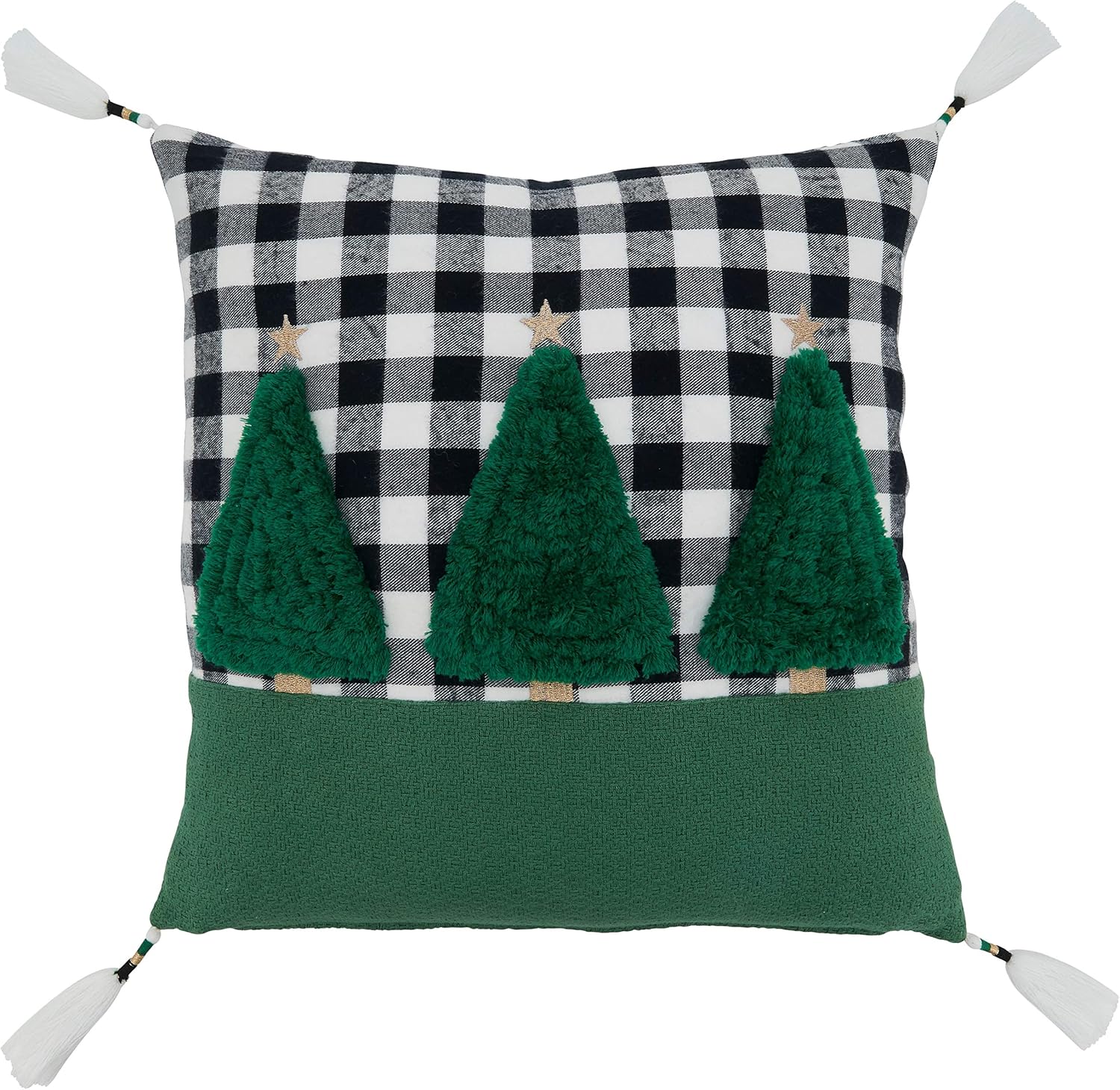 SARO LIFESTYLE Merry Martinique Collection Plaid Pillow Cover with Trees Design, 18", Green