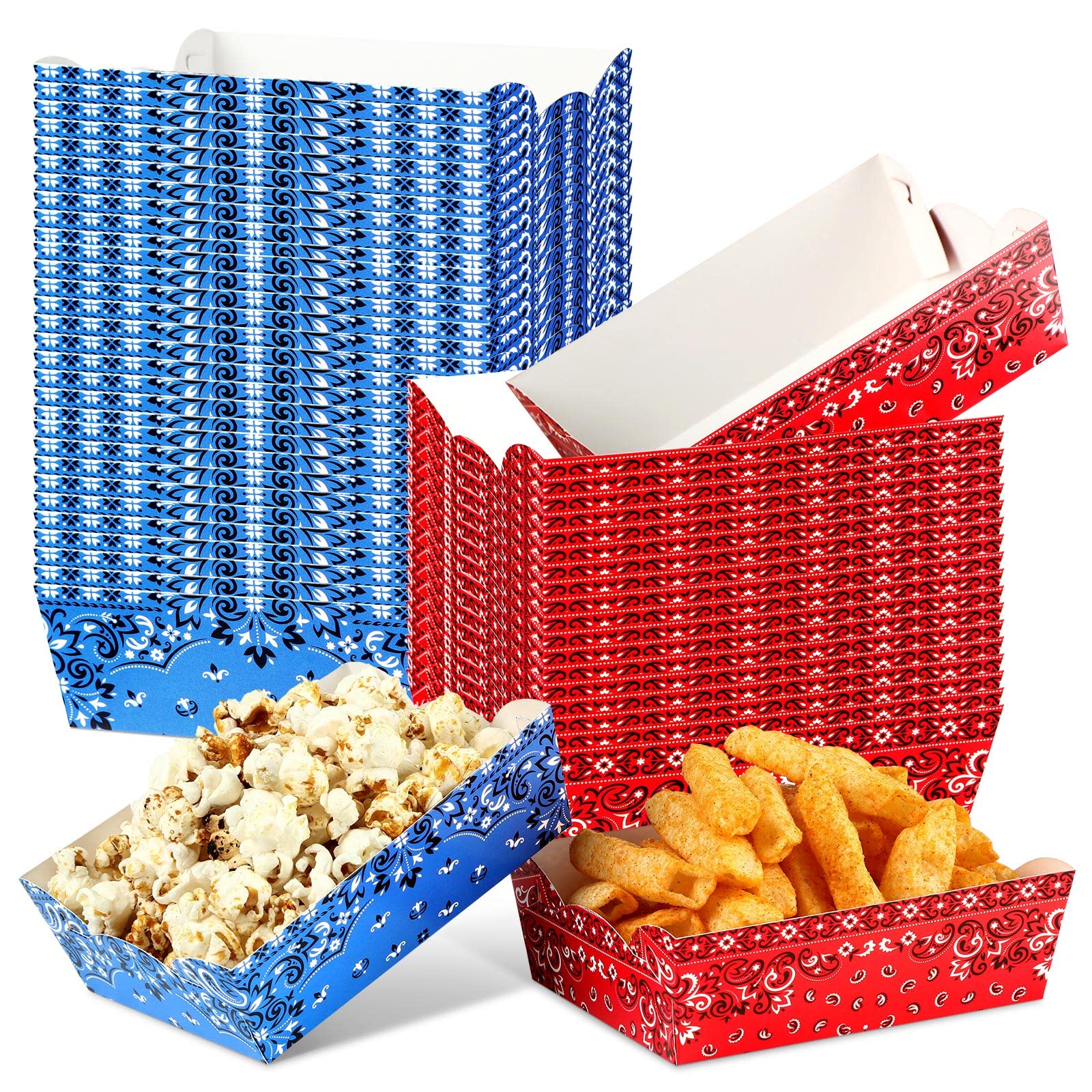 Pinkunn 60 Pack Cowboy Disposable Paper Food Tray Party Supplies Western Paisley Serving Tray Snack Candy Holder Paper Food Boats for Western Cowboy