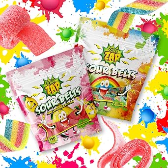 SourZap Sour Belts Gummy Candy - Pink Lemonade Flavor | 8-Ounce Pack and Assorted Fruit Flavors | 8-Ounce Pack