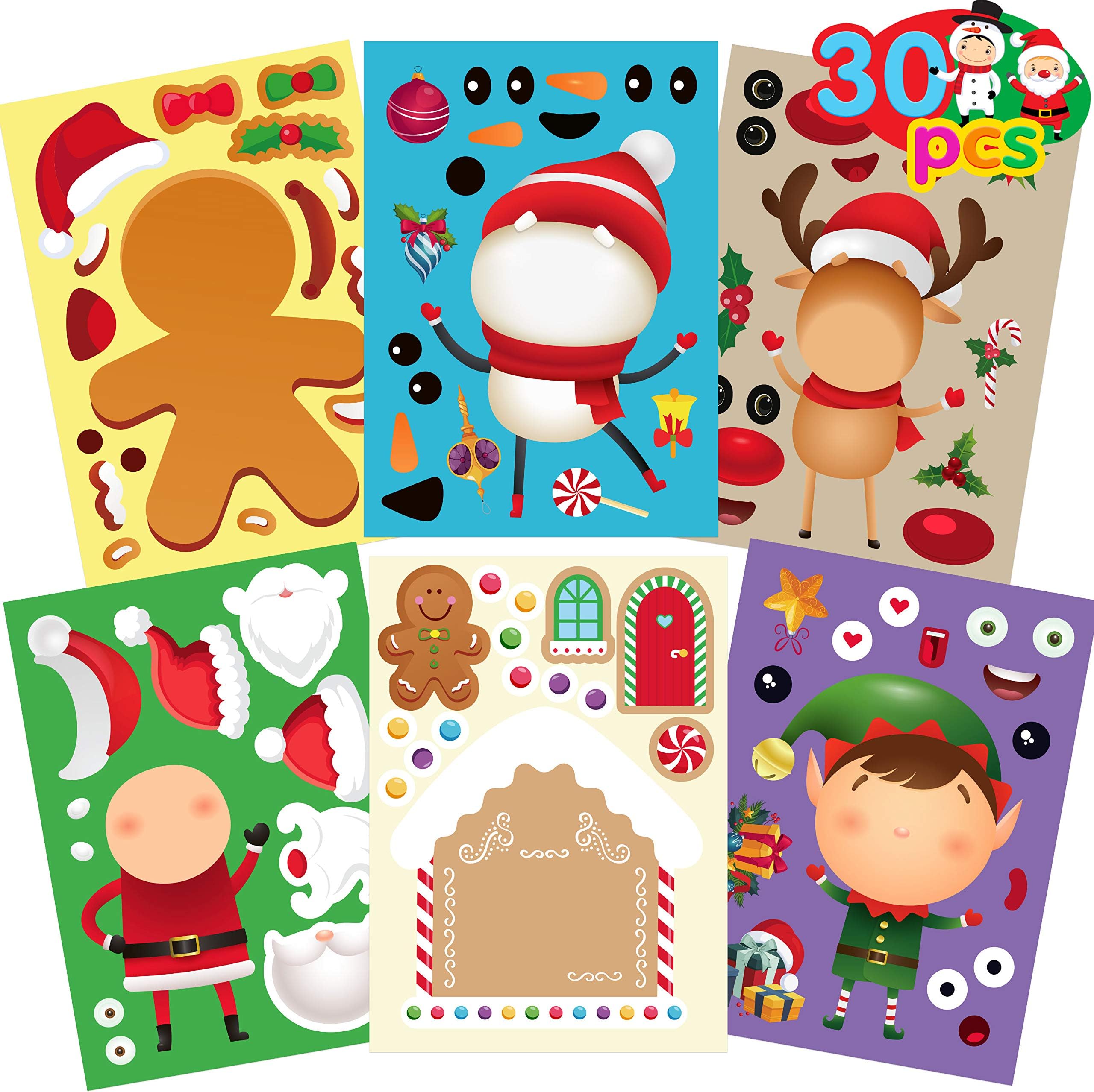 Funnlot Christmas Stickers for Kids - 30PCS Christmas Games for Kids Xmas‌ Stickers for Kid Crafts Make Your Own Face Sticker Xmas‌ Party Activities Crafts Favors Supplies for Toddlers Age 4-8 8-12