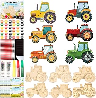 24 Sets Tractor Party Favors, DIY Wooden Painting Crafts Kit with Magnets, Tractor Birthday Party Supplies, Farm Theme Party Decorations Goodie Bags Gifts Stuffers Prizes
