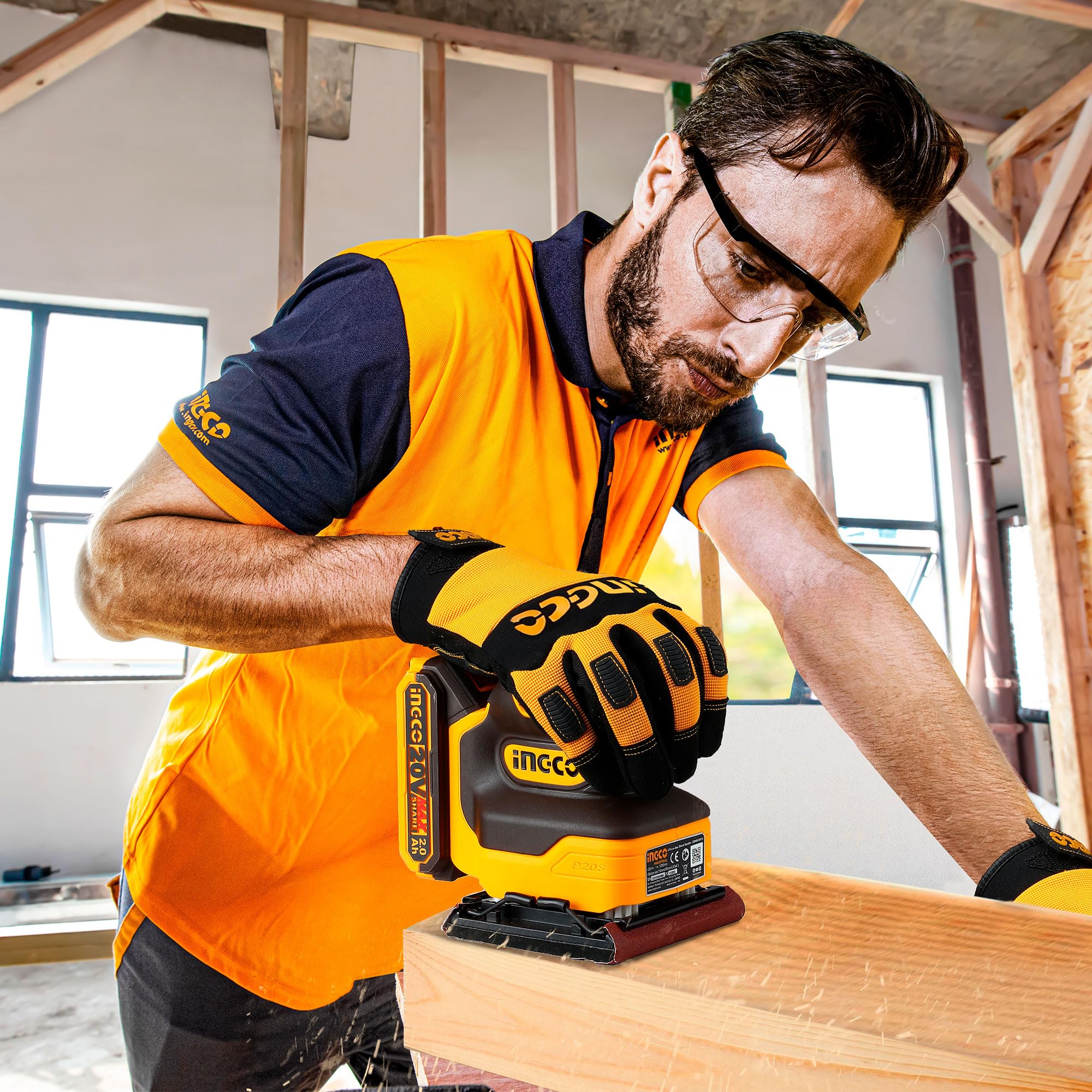 INGCO Cordless 1/4 Sheet Sander (Body Only) 20V Quarter Sheet Palm Sander 12000RPM Electric Orbital Sander CSHSLI2014 - Image 3