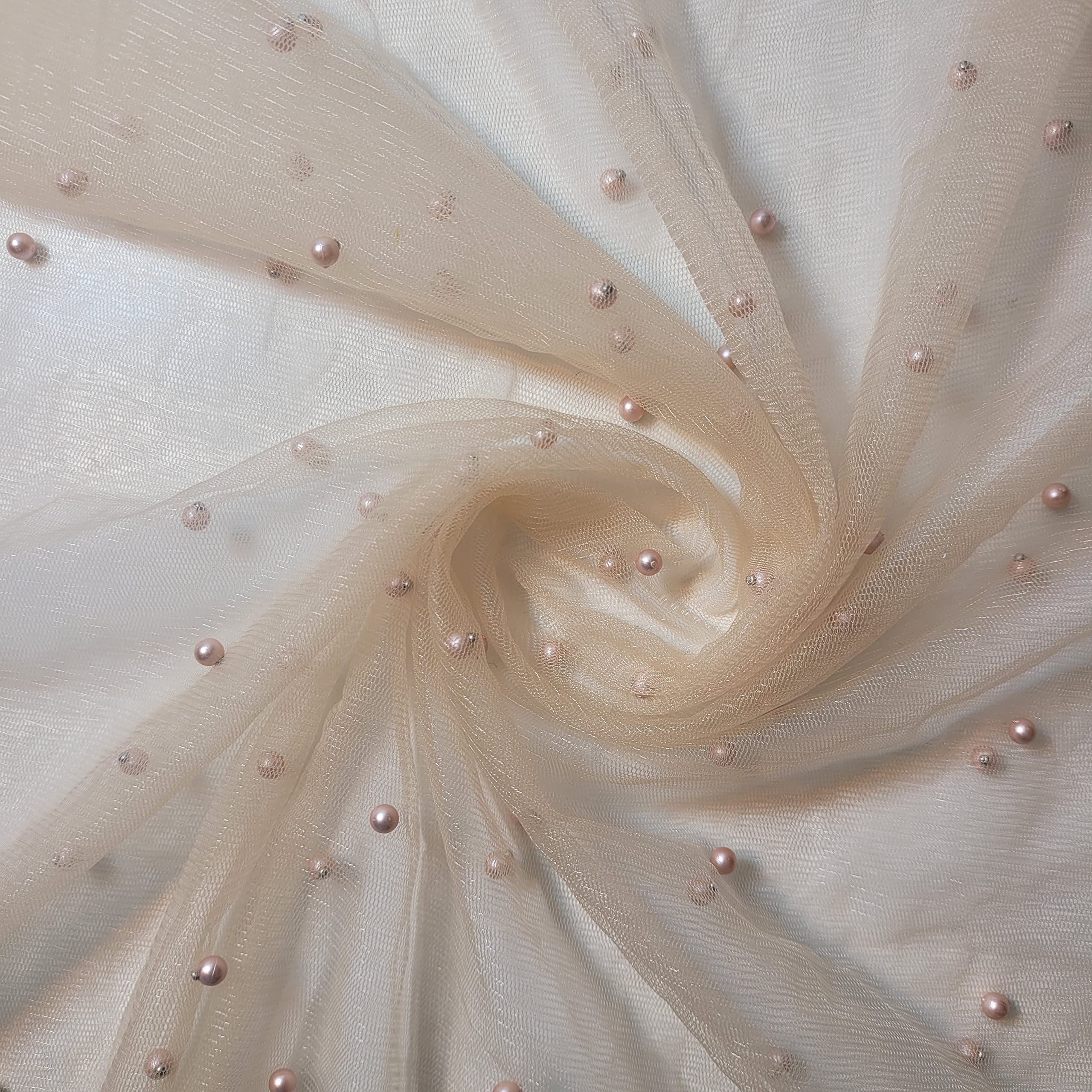 Textile Station 58" Wide Tulle Beaded Pearl Lace Net Fabric Bridal Veil Wedding Backdrop Décor Available in 25 Colours (Col #37, 5 Meter)