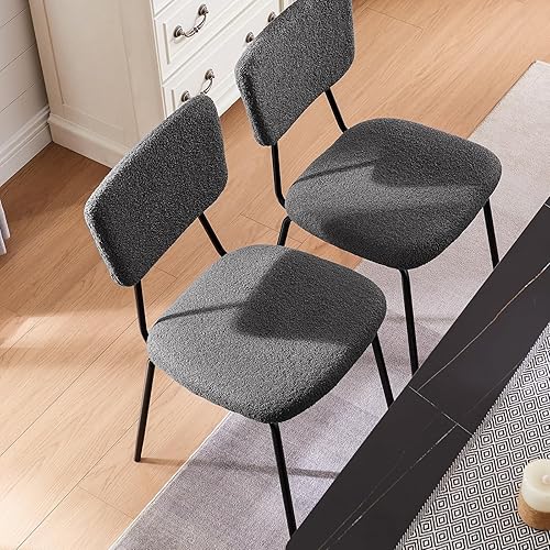 Miniatura 4 de OAKHAM Juego de 2 sillas de comedor Boucle modernas, sillas de comedor tapizadas con respaldo cómodo y patas de metal resistentes para cocina y
