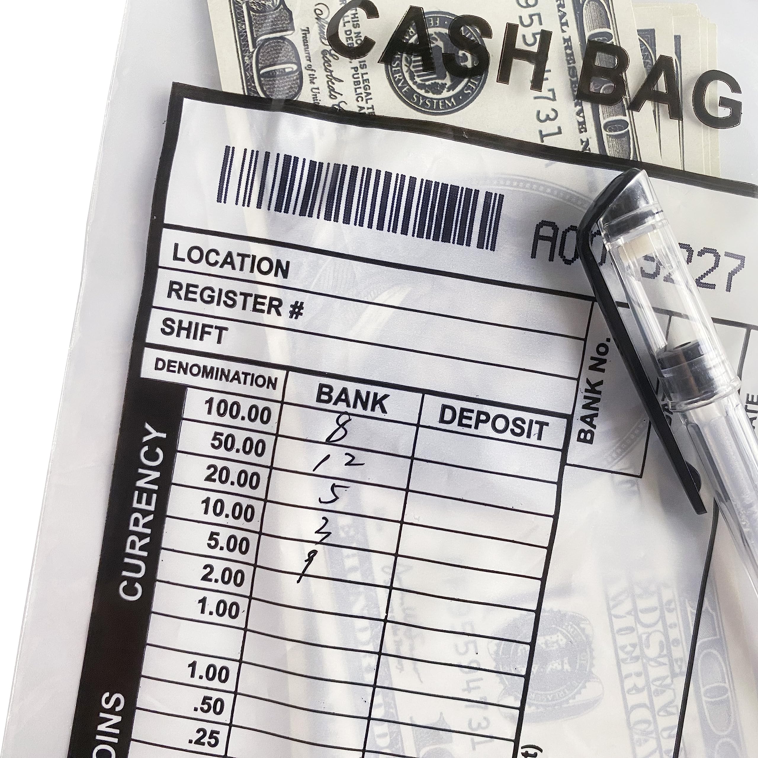 Bolsas de depósito para dinero en efectivo, paquete de 1000 unidades, 5 x 9 pulgadas, bolsa de plástico transparente a prueba de manipulaciones, panel de escritura y recibo extraíble, sobres de