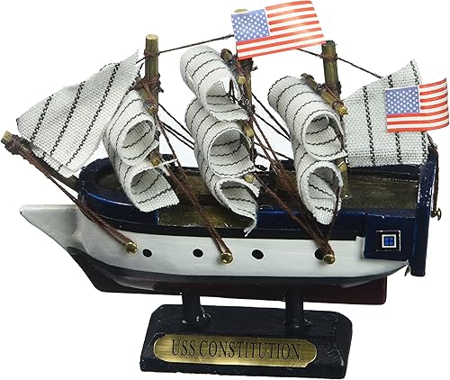 Adorno de Navidad de madera de buque modelo alto de la Constitución de USS 4" - Decoración de Navidad