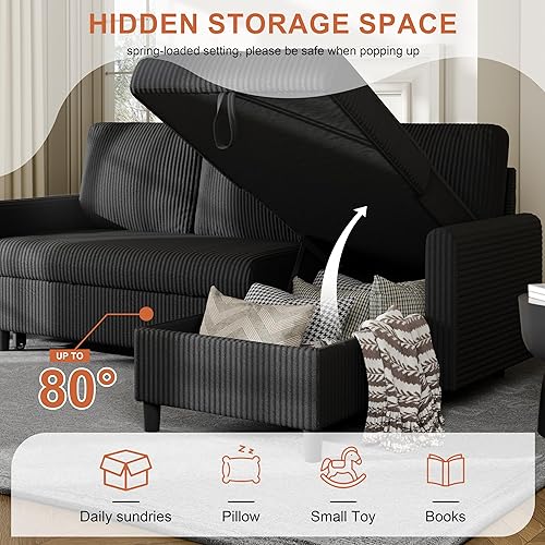 Miniatura 6 de Vongrasig Sofá cama extraíble, sofá cama convertible con almacenamiento, sofá cama en forma de L con almacenamiento de tela de lino para sala de