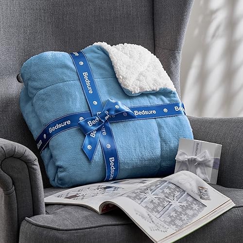 Miniatura 8 de Bedsure Manta de tamaño King de vellón sherpa para la cama, gruesa y cálida para el invierno, suave y mullida, grande, color azul lavado, 108 x 90
