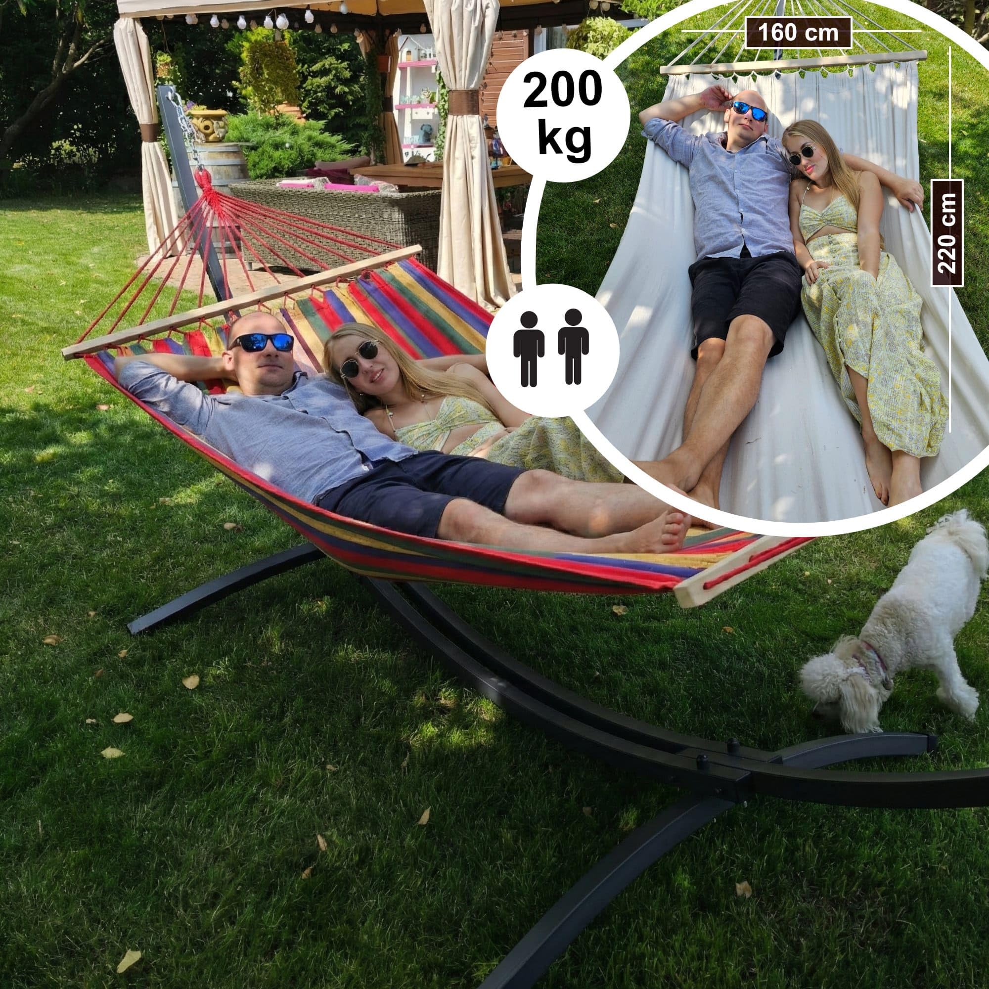 Potenza Hängematte Baumwolle Stabhängematte XXL 220 x 160 für 2 Personen, Belastbarkeit bis 200 kg Doppelhängematte (Rot) Garten