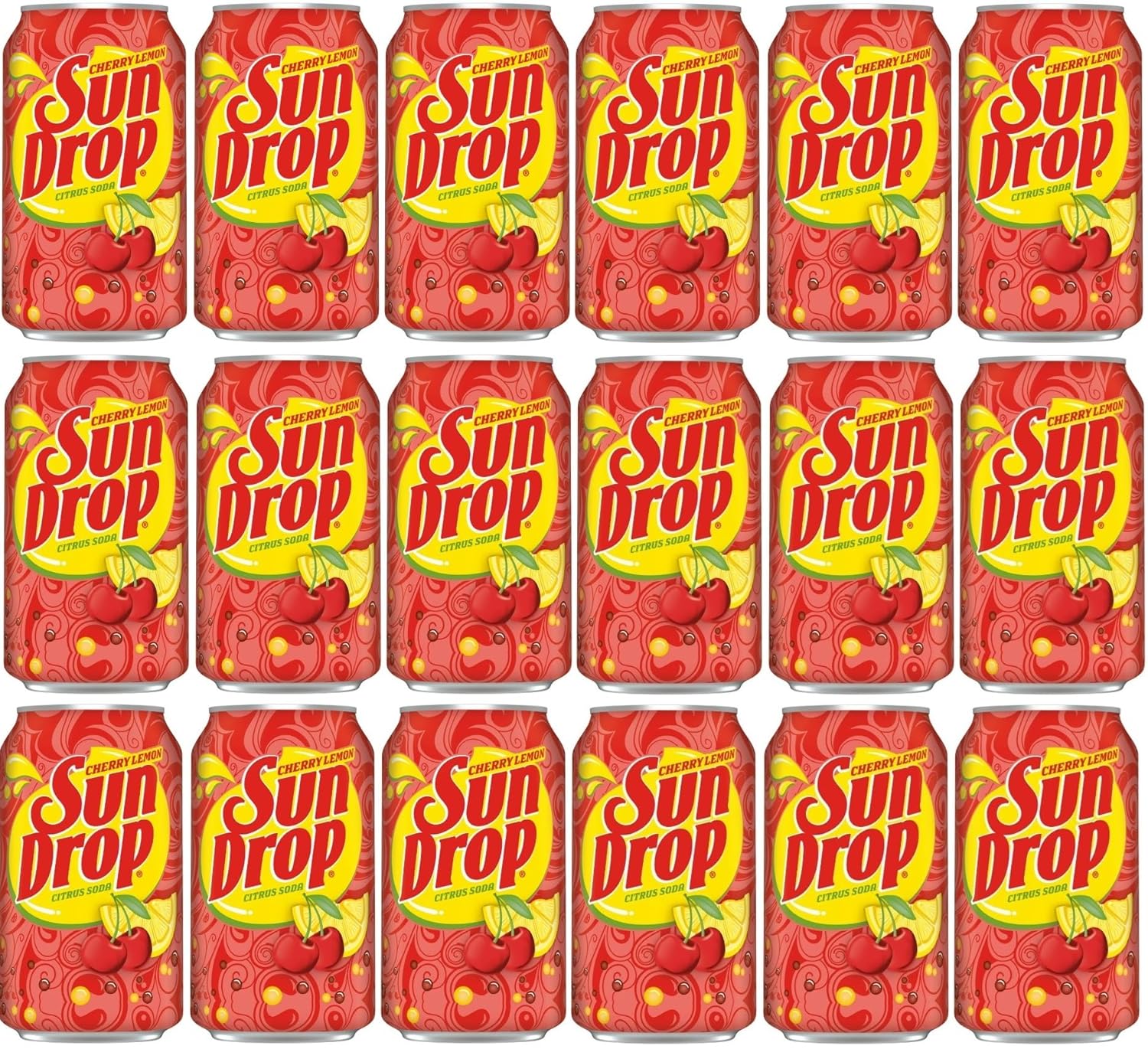 18 Pack of Cans Citrus Soda Pop Soft Drink Sun Drop (12oz, Cherry Lemon)