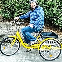 Vista 3 de Triciclo para adultos de 26 pulgadas, bicicleta de 7 velocidades y 3 ruedas para mujeres, hombres y personas mayores, triciclo de crucero con cesta