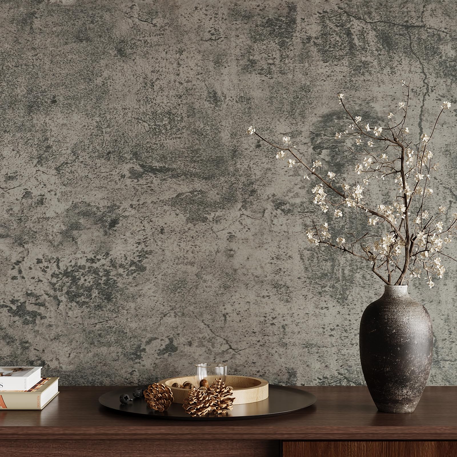 VaryPaper15.7''x78.7'' Thick Weathered Concrete Wallpaper Peel and Stick Textured Cement Contact Paper Waterproof Self Adhesive Vinyl Concrete Wall Paper Roll for Bathroom Kitchen Countertops Table