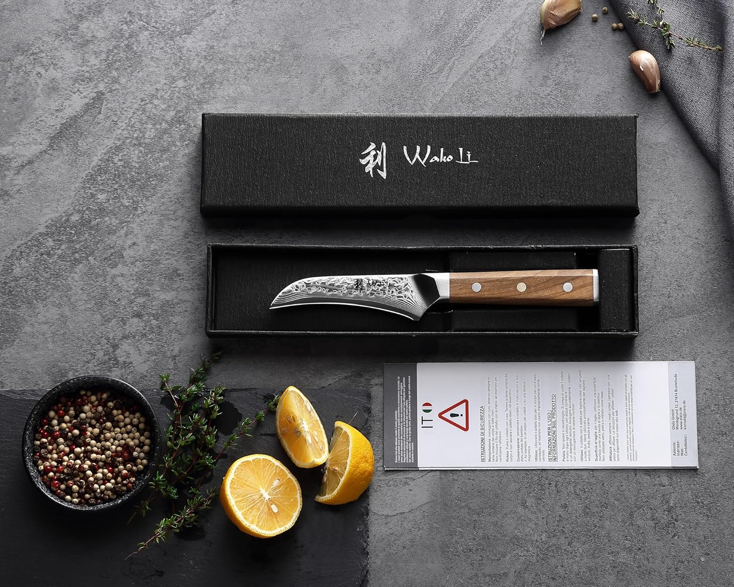 Wakoli Oribu Damascus Peeling Knife – Full Tang Kitchen Knife | 3.4-Inch Blade Made of 67-Layer Damascus Steel with VG10 Core | Ergonomic Olive Wood Handle | Professional & Sharp Kitchen Knife