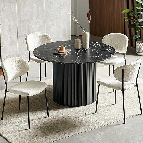 Miniatura 10 de NORDICANA Juego de mesa de comedor de 5 piezas, juego de comedor de 47 pulgadas para 4, mesa de cocina redonda y sillas de comedor verdes, juego de