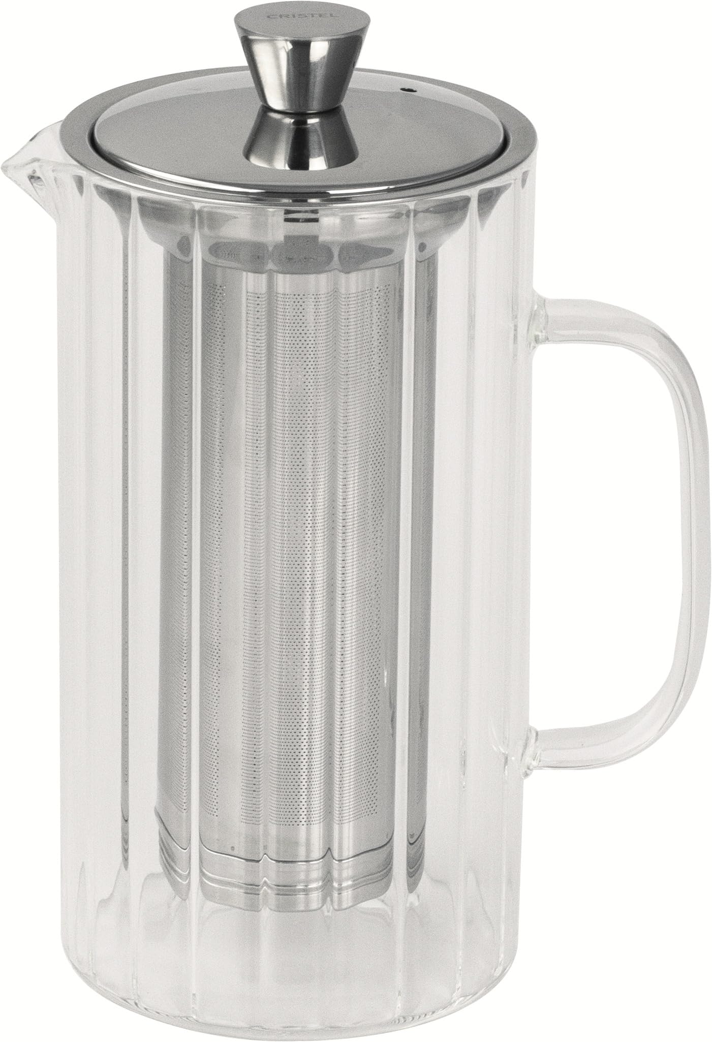 Théière striée en verre Cristel 1,2L avec filtre dévissable pour petit-déjeuner
