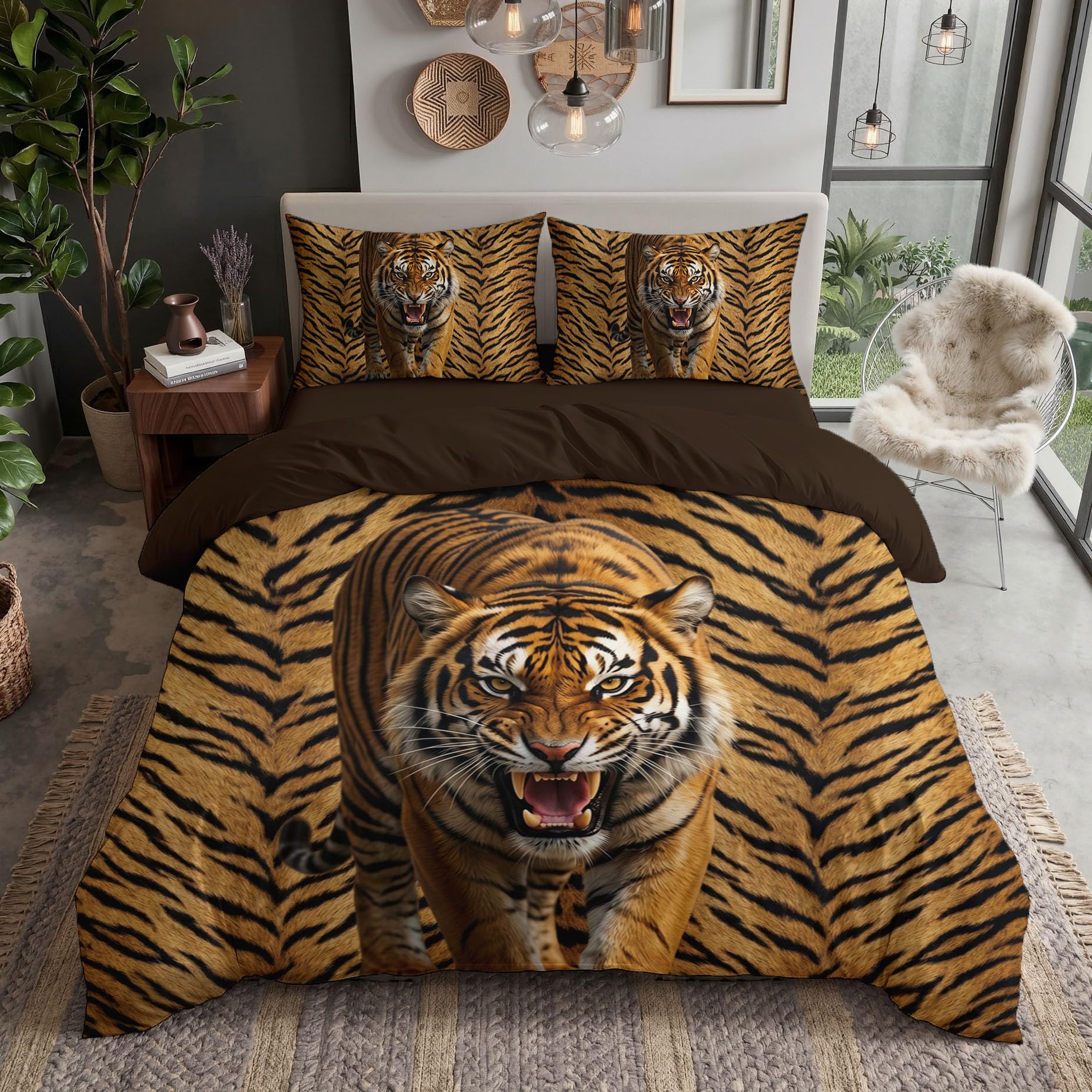 Housse de couette tigre 200x200 parure de lit animaux sauvages