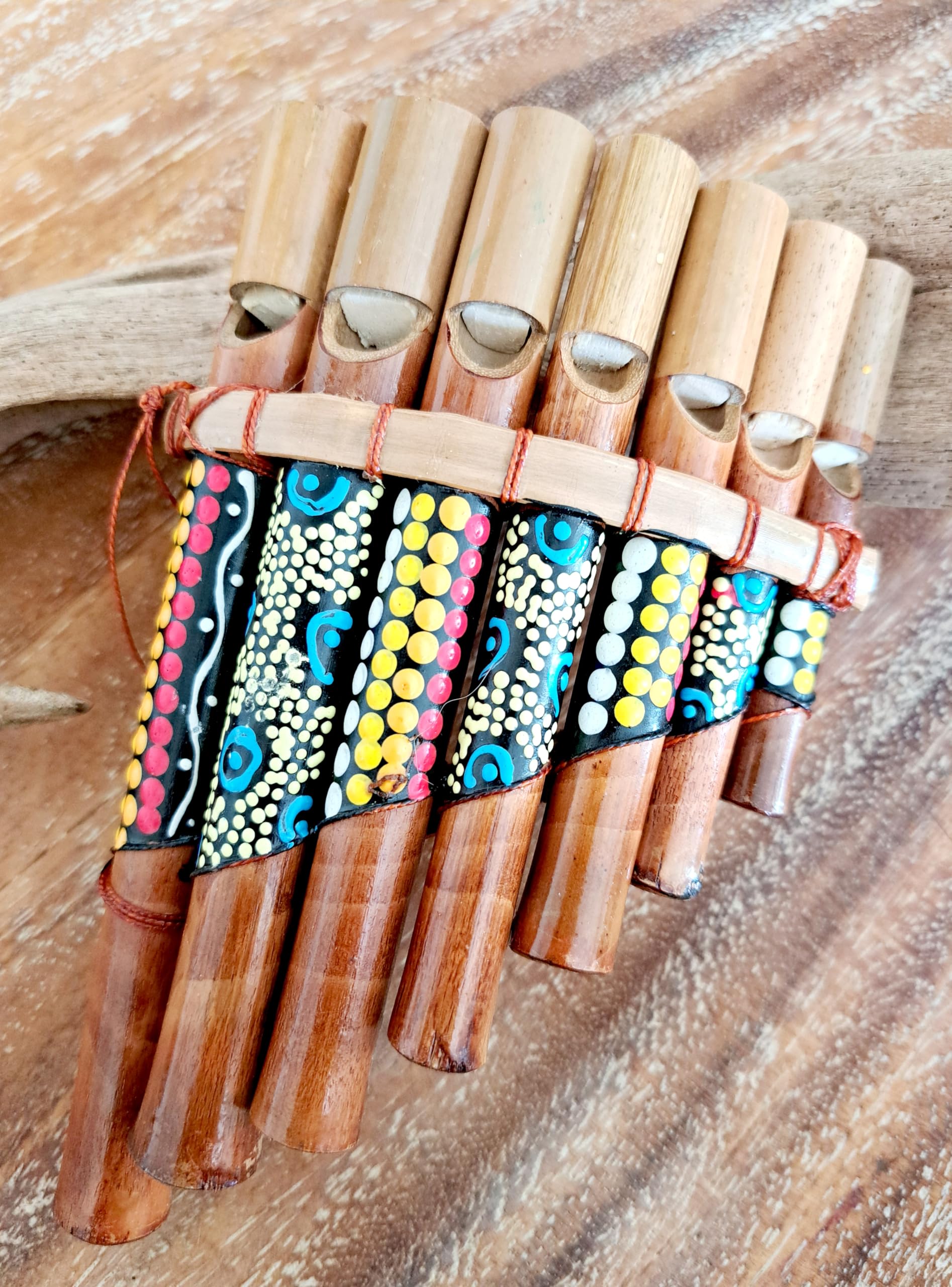 Flûte de pan en bambou Instrument de musique bois Artisanale 7 tubes décorée