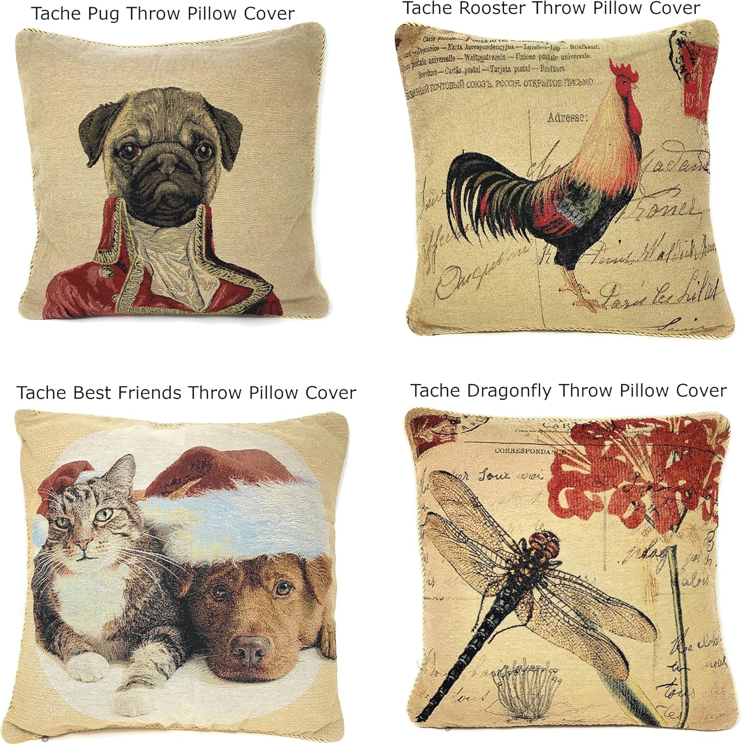 Tache Home Fashion Pillow Cover 18 x 18 Dragonfly 2 Pieces