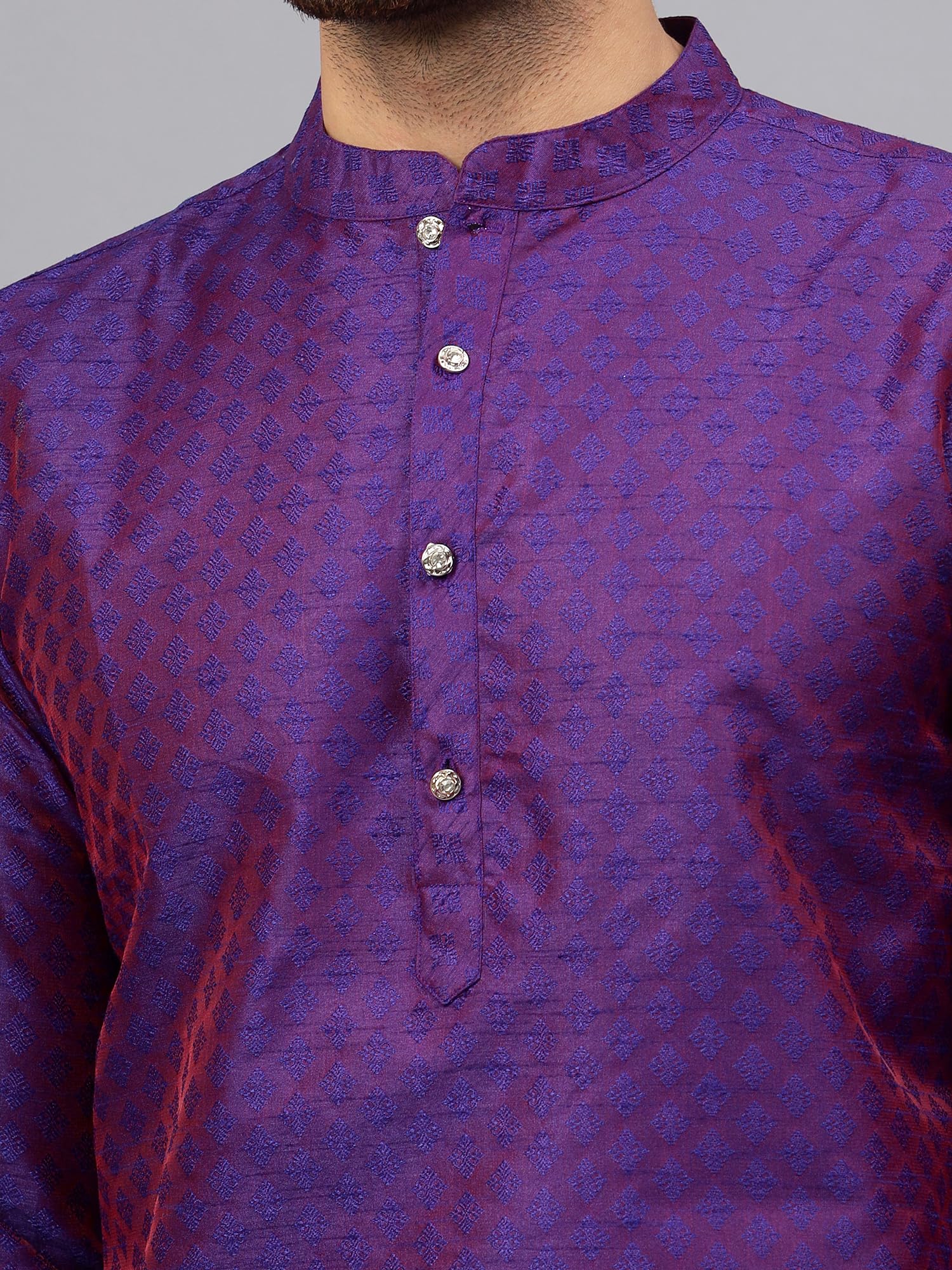 LATEST CHIKAN Men’s Silk Chikankari Kurta with Cream Churidar | Festive Set - KP-SB-PR-38 - Image 3 thumbnail