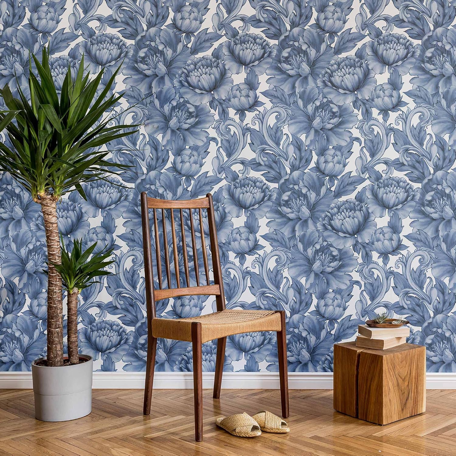 SpeedWallpaper Blue Flower Peel and Stick Removable Wallpaper 6295