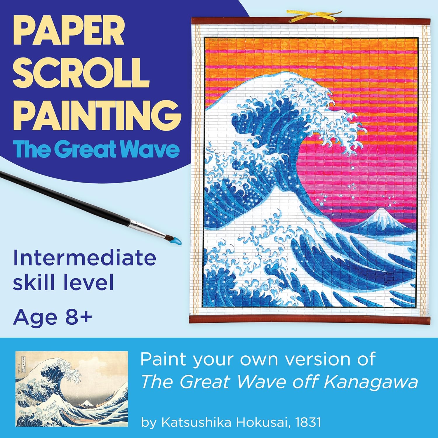 Faber-Castell Paper Scroll Painting Kit: The Great Wave | Hanging Wall Art with Pre-Printed Design, Ready-to-Hang DIY Painting Craft for Kids and Easter Basket Stuffers (1 Scroll, 8 Paints, 1 Brush)