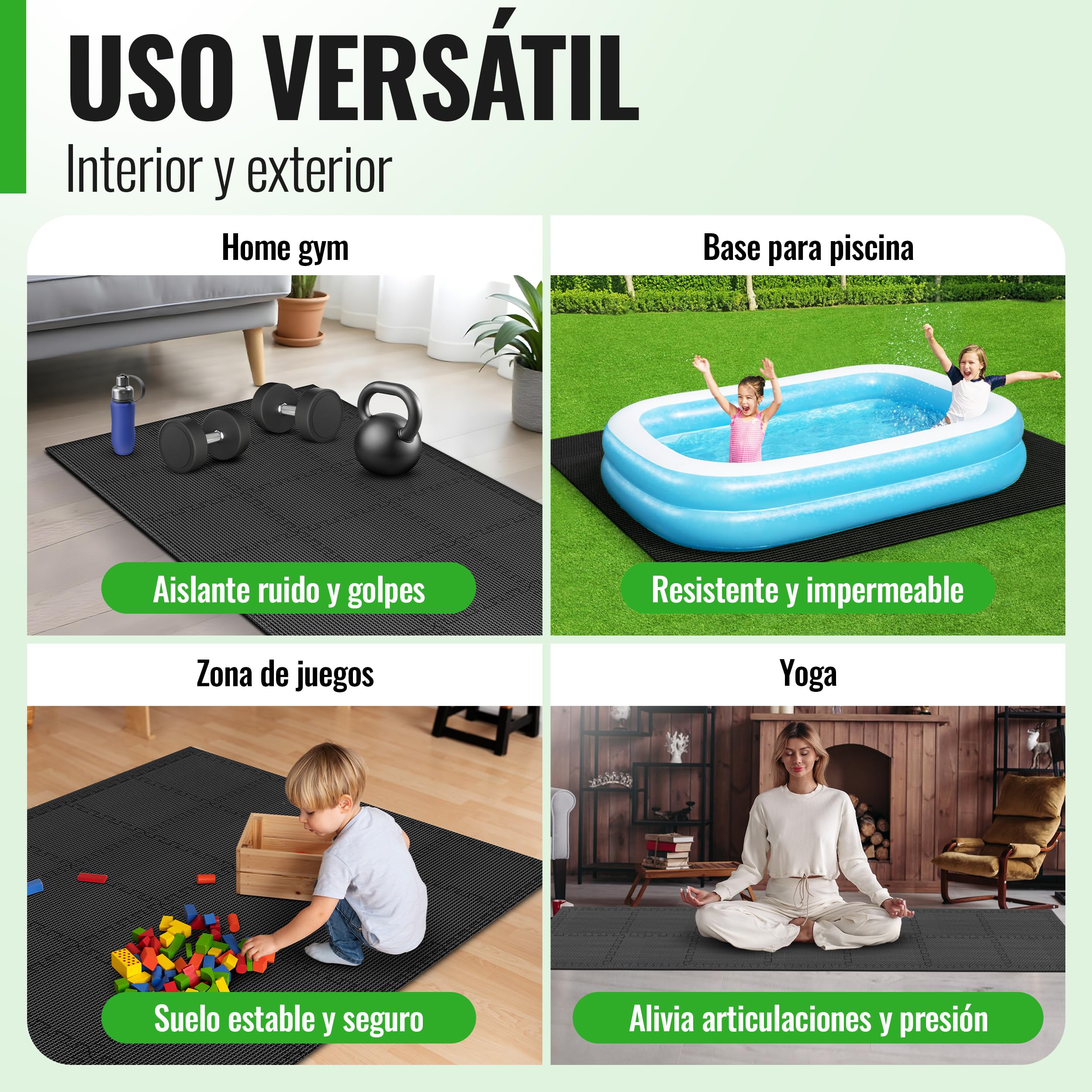 AthleticPro Esterilla protectora para el suelo Fitness [60 x 60 cm] – 18 alfombrillas extra gruesas [20% más protección] – Esterillas protectoras antideslizantes para gimnasio y dispositivo de fitness