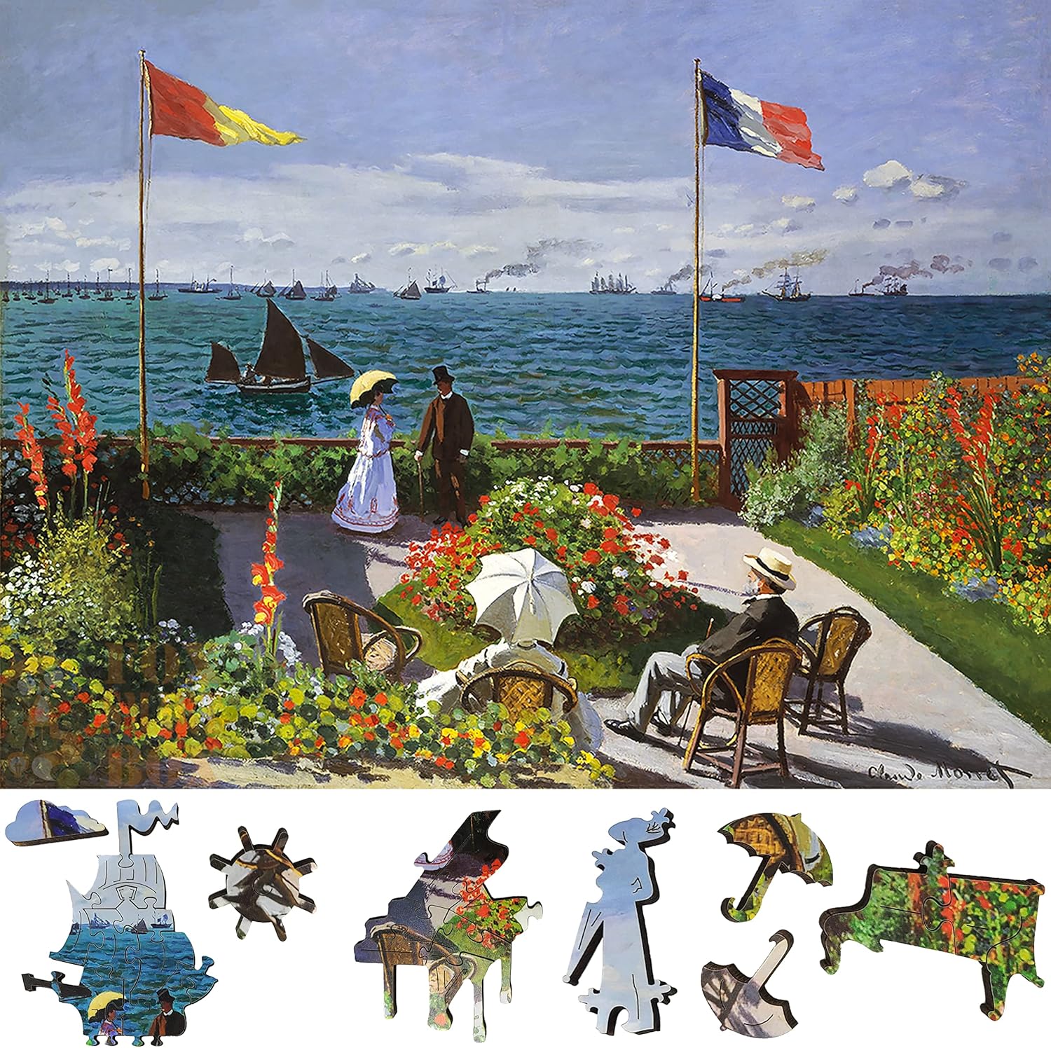 Wooden Jigsaw Puzzle for Adults - Uniquely Shaped Pieces - Made in The USA by FoxSmartBox - 205 Pieces - The Garden at Sainte-Adresse