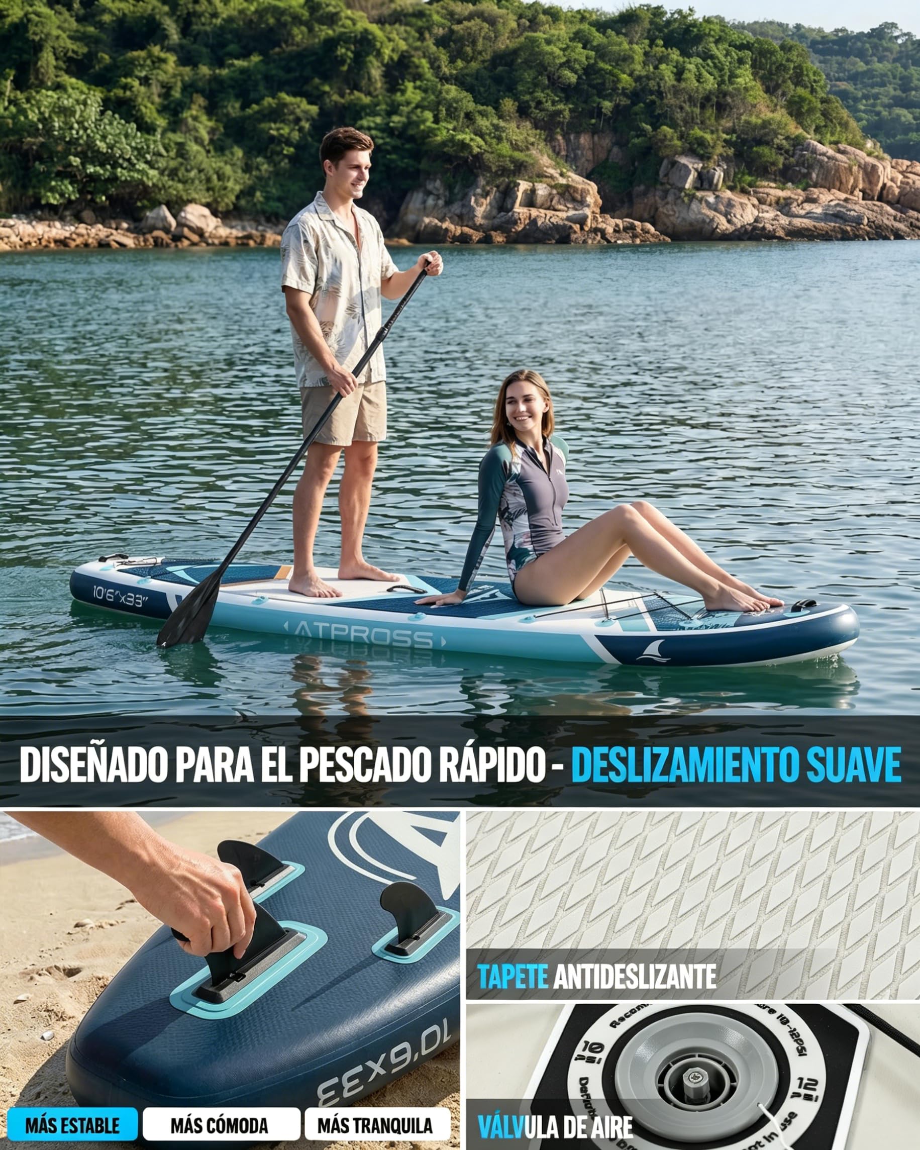 Tabla de Paddle Surf Hinchable con Asiento de Kayak y Accesorios, 320x84cm Sup Extra Ancha para 2 Personas, Carga 200kg, Kayak Hinchable Estable y Antideslizante para Adultos y Surf