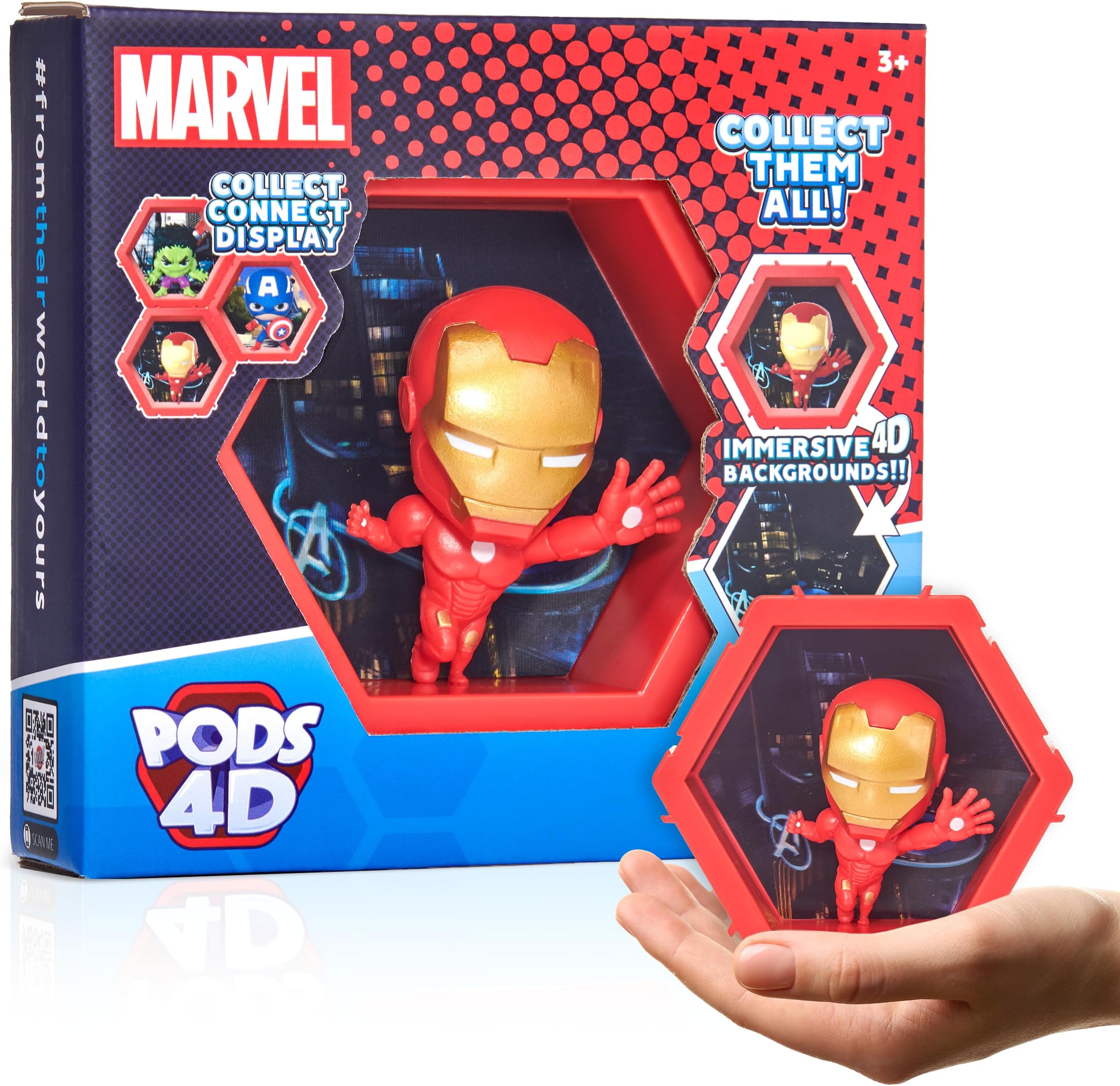 WOW! PODS - 4D Marvel Ironman, Unique Connectable Collectable Bobble-head figure that Bursts from their World into Yours, Wall or Shelf Display, Marvel Toys and Gifts, Series 1 no. 408