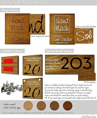 Miniatura 5 de Modern Hotel - Apartment Door Sign Vertical - Solid Wood African Teak Iroko with Laser Engraving - Wall mounted Room Number - Art Deco Font