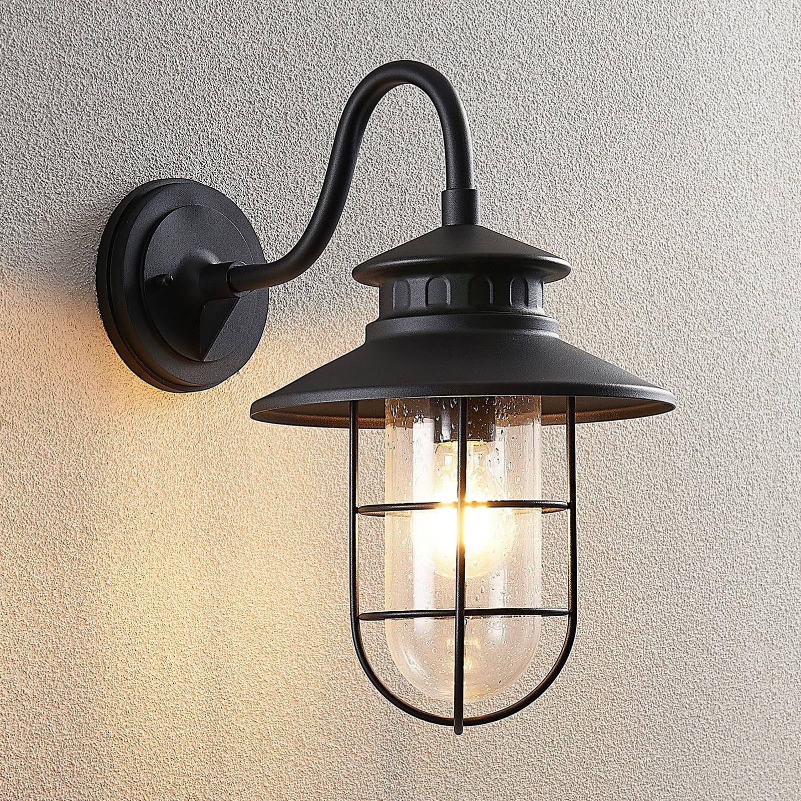 Lindby Wandleuchte außen (Laterne) Kyan (spritzwassergeschützt (Retro, Vintage Antik) in Schwarz aus Metall (1 flammig E27) - Außenwandleuchten Wandlampe Led Außenlampe Outdoor für