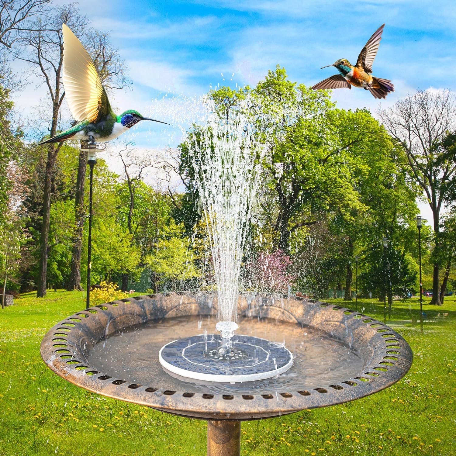 2 Pack Solar Power Bird Bath Fountain Pump with Remote, 3.5W LED Colorful Light and 2200mAh Battery Birdbath Solar Power, Floating Water Fountain Pump for Pond, Garden, Fish Tank